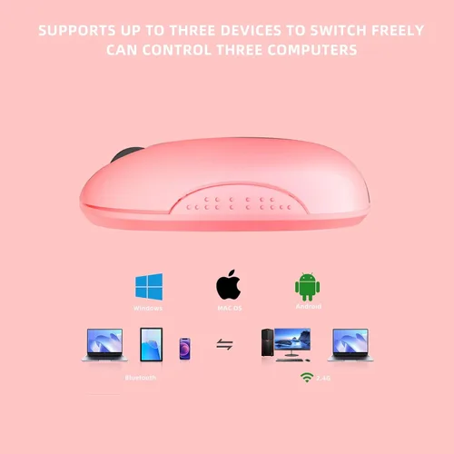 Vista 2 de ONE-UP Ratón inalámbrico, 2.4G, Bluetooth5.0/3.0, sonido y clic silencioso, receptor nano USB, para laptop, Chromebook, PC, Mac, Windows (rosa)