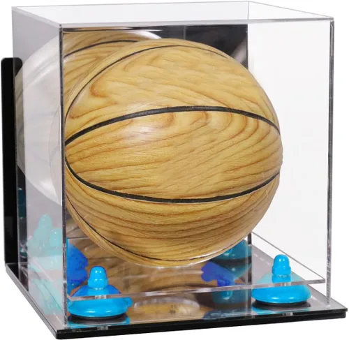 Vista 33 de Better Display Cases Mini acrílico - Miniatura (no tamaño completo) Baloncesto vitrina con elevadores negros y espejo (A015-BR)