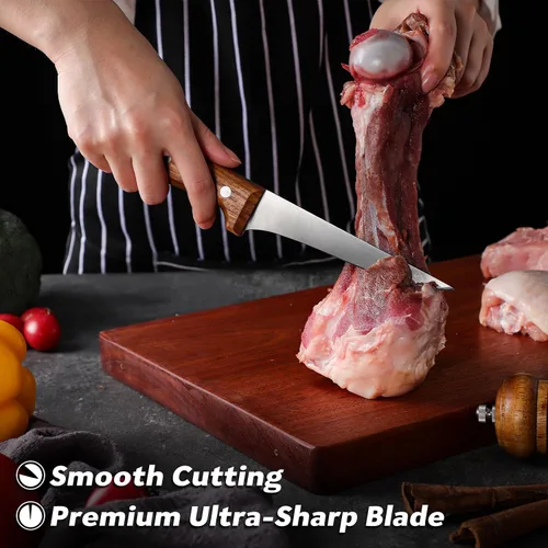 Vista 2 de TAN REN Cuchillo deshuesador de 5" para cortar carne, cuchillo flexible de pechuga Cuchillos pequeños para tallar huesos, cuchillos de filete