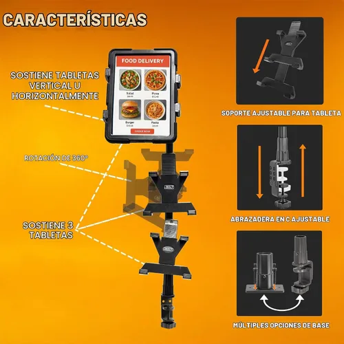Vista 2 de iBOLT TabDock Tower Triple Tablet Clamp Mount 7-10" para POS y aplicaciones de entrega
