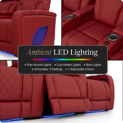Vista 5 de Seatcraft Luminis 365 - Asiento de cine en casa (fila de 2 biplazas), color carmesí