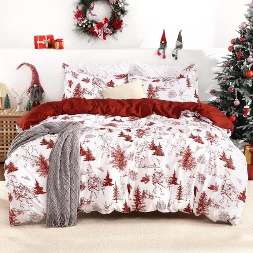 Vista 10 de CAROMIO Juego de funda de edredón de Navidad, de microfibra suave, reversible, ropa de cama decorativa festividades + 1 funda de almohada