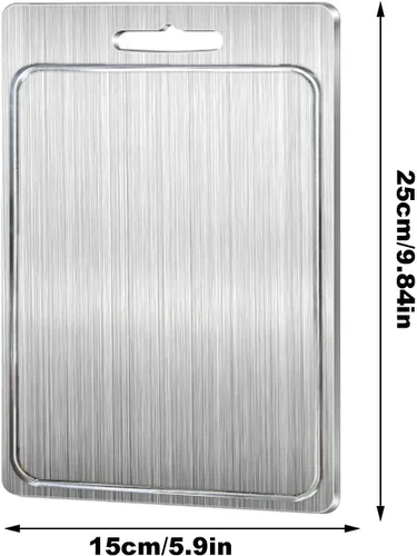 Vista 3 de Stainless Steel Chopping Board - Double Sided Metal Cutting Board - Fruit Cutting Block, for Meat Fruits Vegetables(25x15cm)