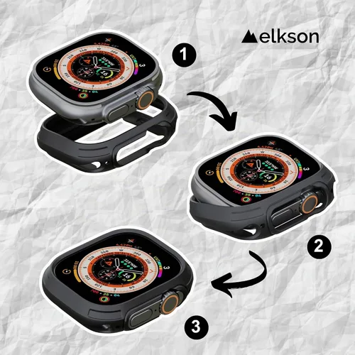 Vista 3 de elkson para Apple Watch Ultra de 49mm Series 3/2/1 Estuche con Parachoques y Protector de Pantalla de Vidrio Templado, Serie Quattro Max Resistente