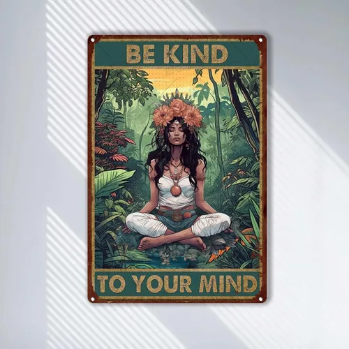Vista 2 de LIUAXICIA Letrero de metal con texto en inglés «Be Kind to Your Mind» para decoración de pared para familia, bar, restaurante, cafetería, baño