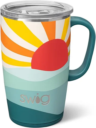 Vista 51 de Swig Life Taza de Viaje de 18 oz, Vaso Aislante con Asa y Tapa, Taza de Café de Viaje, Compatible con Portavasos, Acero Inoxidable, Vaso de 18 oz