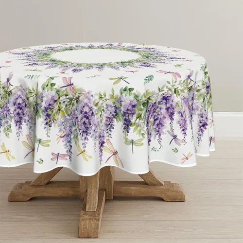 Vista 8 de Horaldaily Mantel rectangular de 52×70 pulgadas, morado lavanda Cubierta de mesa lavable de temporada con hojas de libélula floral para cocina