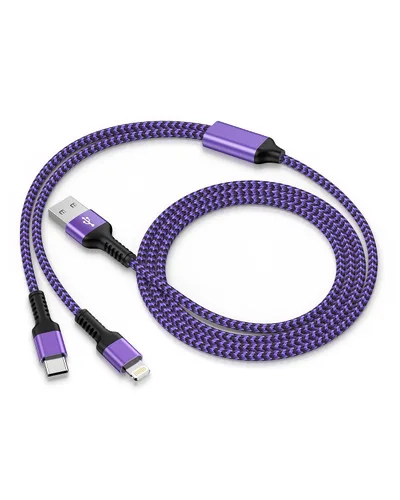 Vista 8 de MultIi - Cable de carga USB C y Lightning 2 en 1, cable de carga USB trenzado de nailon de 4 pies con puerto tipo C/Lightning para iPhone 17, 16