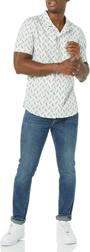 Vista 3 de Tienda Essentials Camisa de algodón vacacional para hombre, manga corta ajustada