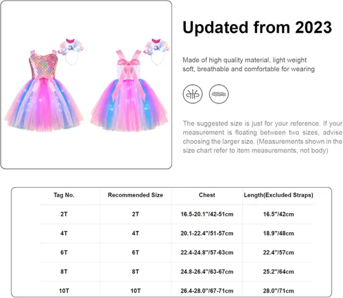 Vista 7 de MSemis Lighting Up - Disfraz de sirena de cumpleaños para niñas pequeñas, vestido de tutú metálico con diadema
