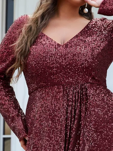Vista 5 de Ever-Pretty Vestido de noche formal de manga larga con cuello en V para mujer, talla grande, 50146