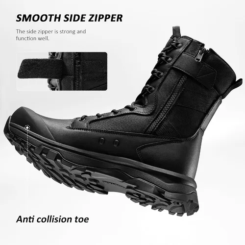 Vista 4 de Coostar Botas tácticas para hombre, ligeras, botas de combate militar, botas de trabajo con cremallera lateral, botas de motocicleta