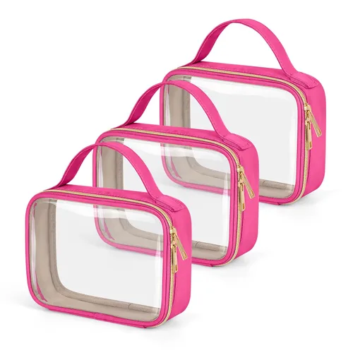 Vista 31 de Bolsa de aseo transparente Wedama, paquete de 2 bolsas de maquillaje transparentes con asas, bolsas cosméticas de PVC para mujeres y hombres, bolsas