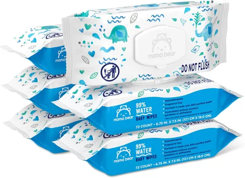 Vista 9 de Marca Amazon – Toallitas Mama Bear 99% de agua para bebé, hipoalergénicas, formuladas sin fragancia, 72
