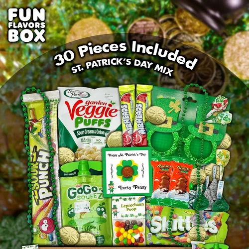 Vista 5 de Paquete variado del día de San Patricio, cesta de regalo, caramelos, papas fritas, caja de regalo con temática irlandesa de la suerte