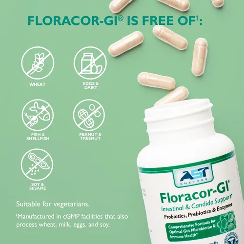 Vista 7 de Floracor - Probióticos y enzimas para apoyar la salud intestinal y intestinal - 180 cápsulas vegetarianas