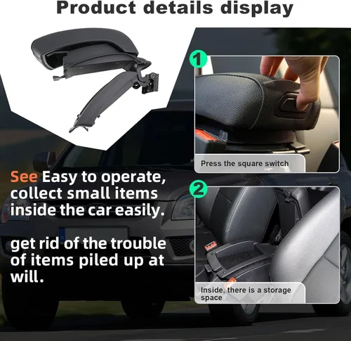Vista 5 de Conjunto de consola reposabrazos negro compatible con Kia Sportage 2005