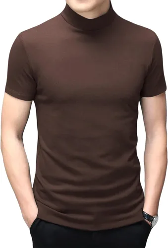 Vista 21 de Men's T Shirt Short Sleeve Basic Mock Turtleneck Tops Verde militar