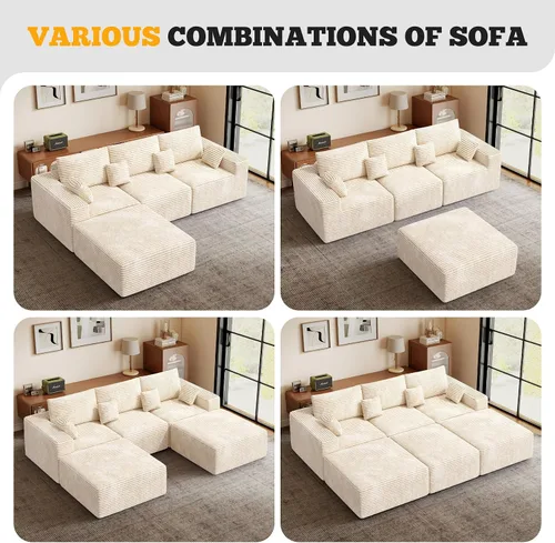 Vista 7 de Sofá modular de 146 pulgadas, sofás de nube convertibles en forma de U para sala de estar con otomana, juego de sofá de pana de 6 plazas sin hueso