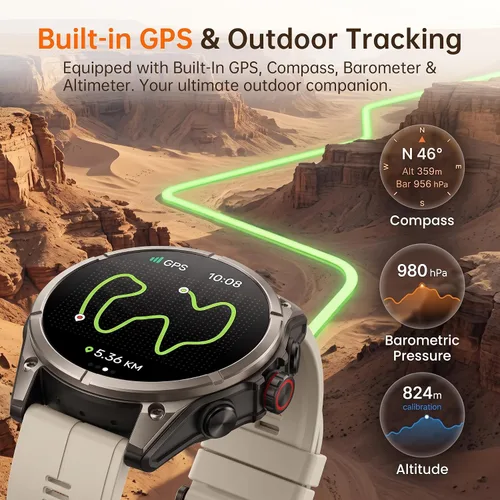 Vista 2 de SOUYIE Reloj inteligente GPS para hombres, pantalla AMOLED de 1.43 pulgadas Beige