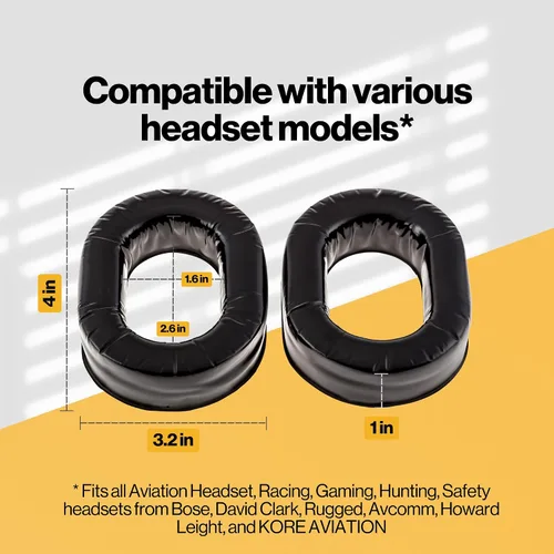 Vista 3 de KORE AVIATION Reemplazo de sello de oreja de gel de silicona ultra afelpado para auriculares de aviación, carreras, estilo de seguridad