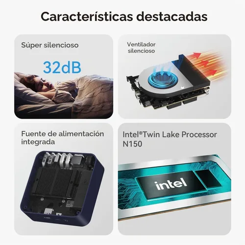 Vista 4 de Mini PC Beelink EQ mini con procesador N150, 12 GB de LPDDR5 y SSD de 500