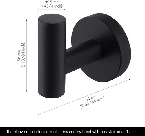 Vista 6 de KES Gancho para toallas de baño, gancho para bata, ducha, cocina, ganchos para colgar en la pared, montaje en pared, acero inoxidable SUS 304, negro