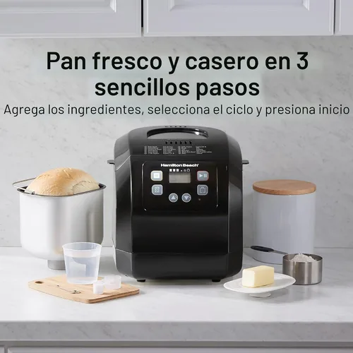 Vista 3 de Máquina de hacer pan automática Hamilton Beach, digital, programable, 12 configuraciones + sin gluten, sartén antiadherente libre de PFAS + pala
