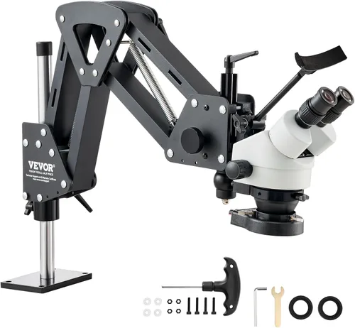 Vista 13 de VEVOR Microscopio de Espejo Microincrustado Multidireccional con Soporte de Resorte 7X-4.5X Herramientas de Joyería de Microajuste Multidireccional