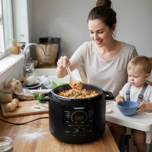 Vista 4 de NutriChef Olla a presión eléctrica de 6 cuartos de capacidad Olla a presión digital de encimera de 9 funciones Tiempo y temperatura ajustables