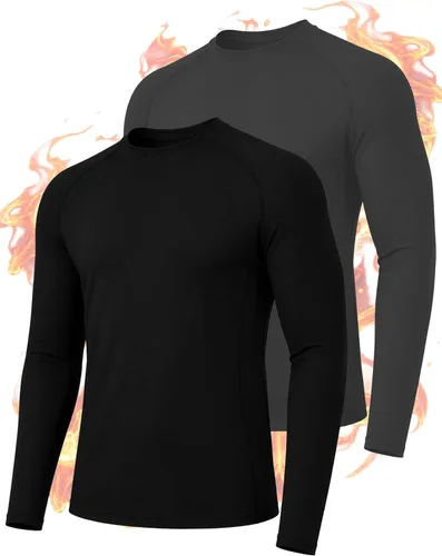 Vista 8 de Roadbox Camisas térmicas de manga larga para hombre, paquete de 2 unidades Blanco/Azul/Gris