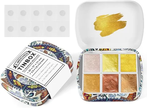 Vista 17 de Caja de estuche de acuarela portátil de mini lata de 12 pozos vacía con bandeja de mezcla de pintura es un pequeño kit de almacenamiento para viajes