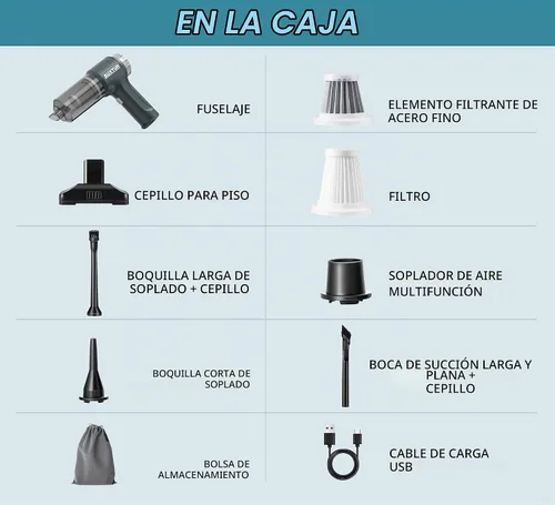 Vista 8 de Aspiradora de Mano Inalámbrica-3 en 1 Aspiradora de Coche de Alta Potencia-Motor Sin Escobillas 12000PA, Aspiradoras de Súper Poder de Negro Gris