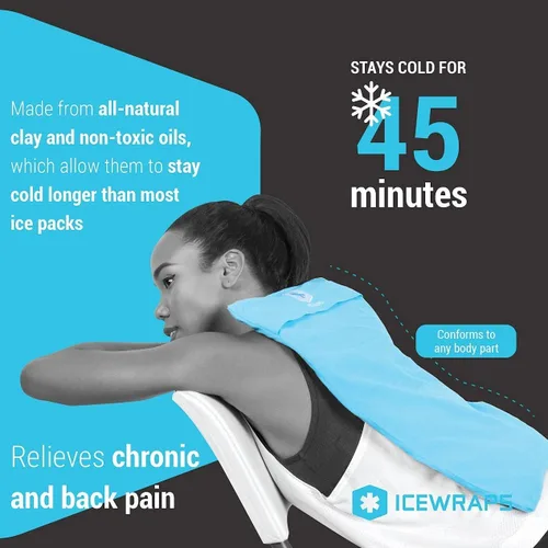 Vista 3 de ICEWRAPS Paquete de hielo para cuello y hombros con cubierta y paquete grande de terapia de frío de 12 x 21 pulgadas con cubierta, paquete