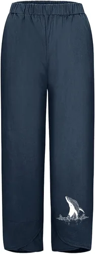 Vista 3 de Pants for Women Womens Solid Casual Pants Printed Trousers Elastic Waist Pockets Wide Leg Trousers