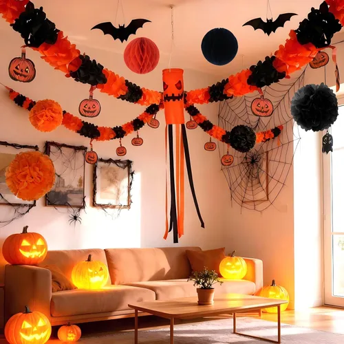 Vista 4 de 3 unids 10ft Precioso Halloween calabaza cadena de papel guirnalda decoración Prop forma OH