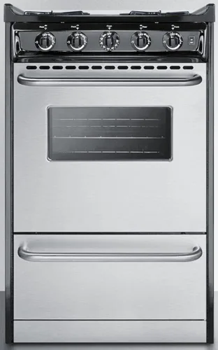 Vista 3 de Summit Appliance TNM1107BRW - Cocina de gas de 20 pulgadas de ancho estilo deslizante en acero inoxidable con quemadores abiertos, ventana de horno