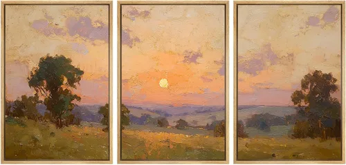 Vista 31 de SIGNWIN Lienzo enmarcado para pared, juego de arte de campos pastorales, flores silvestres, campo rústico, paisaje, floral, ilustraciones modernas