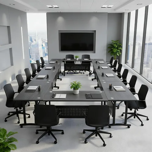 Vista 2 de Mesa de conferencias plegable, mesas de sala de conferencias con ruedas, mesa rectangular grande y plegable para reuniones de 6 a 12 personas, mesa