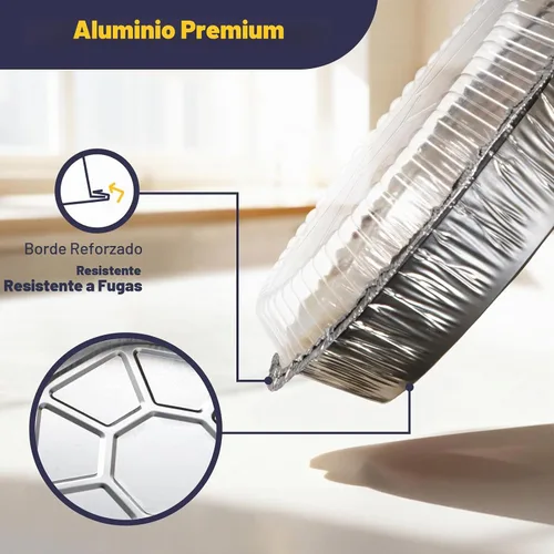 Vista 4 de Fit Meal Prep Paquete de 45 sartenes redondas de papel de aluminio de 9 pulgadas con tapas de cúpula transparentes, latas para tartas desechables