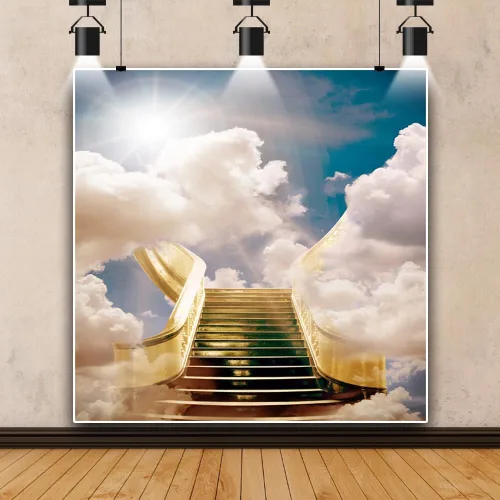 Vista 15 de Telón de fondo del cielo de 5x3 pies Puerta del cielo Puerta del paraíso Fondo fotográfico para niños, alfombra de baby shower, pancarta