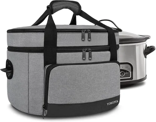 Vista 8 de YOREPEK Transportador de olla de cocción lenta de 2 capas, compatible con Crock-Pot de 6, 7, 8 cuartos de galón, bolsa de viaje grande aislada