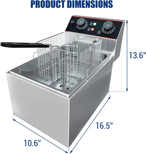 Vista 2 de Freidora comercial de 8.4 cuartos de galón con cesta eléctrica, freidora de acero inoxidable para restaurante y hogar, 1800 W