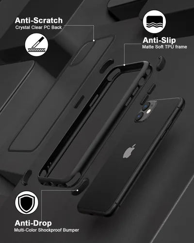 Vista 6 de Mobnano Funda transparente para iPhone 11, con protección multicolor a prueba de golpes, no amarillenta, anti arañazos, parte trasera