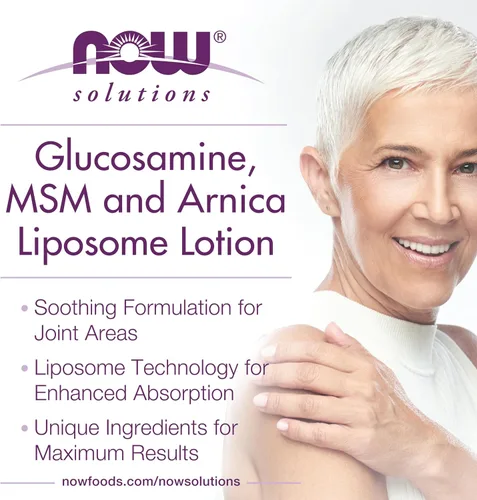 Vista 3 de NOW Solutions, Loción de liposomas de glucosamina, MSM y árnica, 8 onzas líquidas