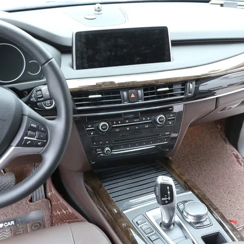 Vista 5 de ABS consola central de coche aire acondicionado volumen perilla Cotrol panel marco ajuste para BMW X5 F15 2014-2018 (fibra de carbono)