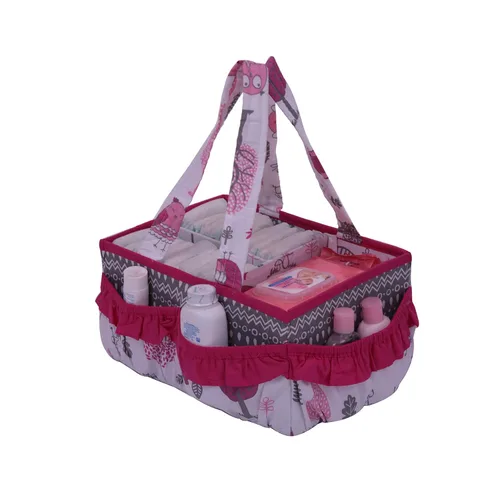 Vista 2 de Bacati Owls - Organizador de almacenamiento de algodón para niñas, color rosa/gris