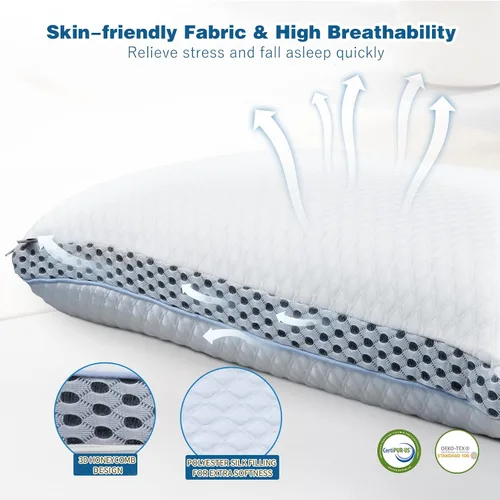 Vista 4 de MASTERY MART Almohada firme para un sueño profundo: espuma viscoelástica refrescante, altura ajustable, tamaño estándar, ideal para personas que
