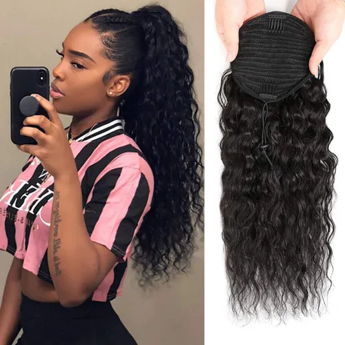 Vista 8 de Extensiones de cabello rizado para cola de caballo, cabello rizado para cola de caballo, extensión de cabello humano virgen brasileño