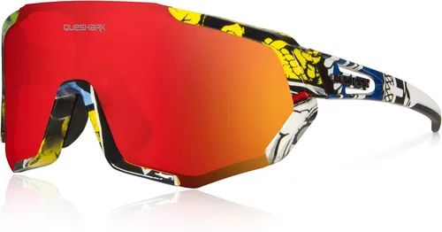 Vista 8 de Queshark - Gafas de ciclismo, lentes de sol deportivos para hombres y mujeres, 1 lente polarizada 2 HD, lentes de sol polarizados para ciclismo